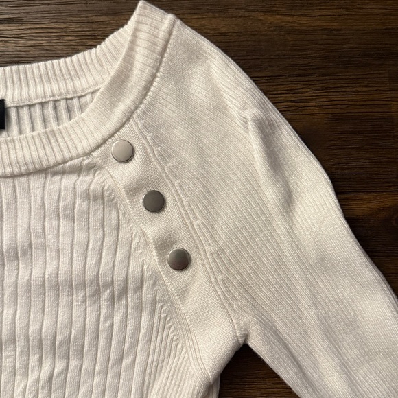 Express White Ribbed Long Sleeve Fitted Round Neck Sweater Top Small - Picture 4 of 8